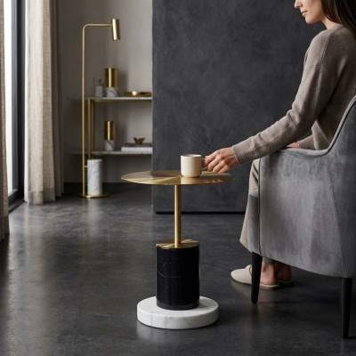 Moderne gëllent Marmor Säitentafel Wunnzëmmer Dëscher Ronn Design