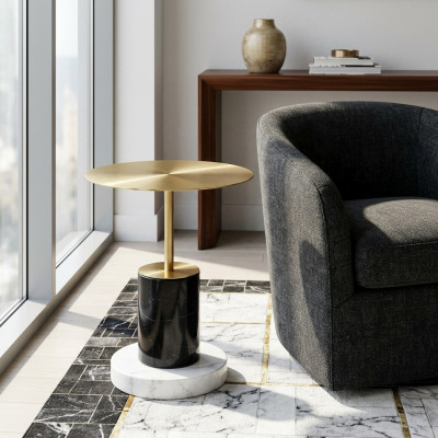 Moderne gëllent Marmor Säitentafel Wunnzëmmer Dëscher Ronn Design