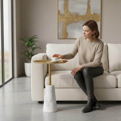 Wäissen Niewentësch Designer Dësch Wunnzëmmer Luxus Metall Miwwelen