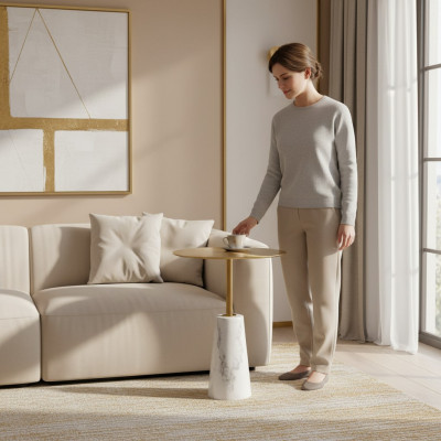 Designer ronnen Niewebord, héichwäerteg Luxusmiwwelen, modern Couchdësch.