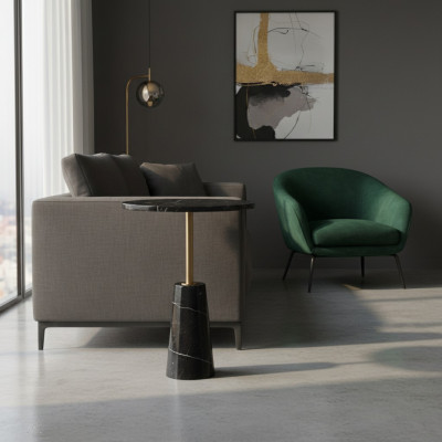 Schwaarzen Rond-Säitendësch Designer Couchdësch Eedelstol Miwwel Stil