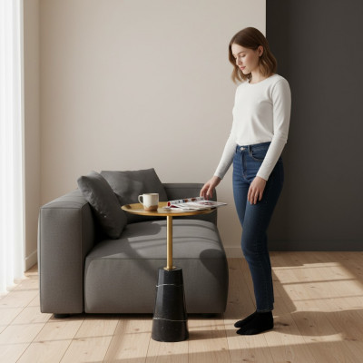 Designer schwaarze Bäistell-Dëscht aus Marmor Miwwelen Luxus Wunnzëmmer.