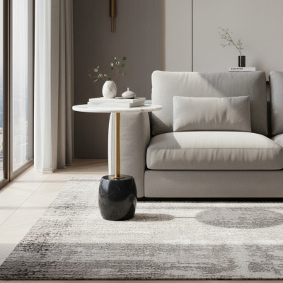 Designer ronnen Niewentafel mat Marmerplack Héichwäertege Couchtisch