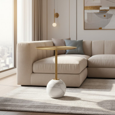 Klenge Ronne Beistelltësch mat Plateau Goldplack Designer Wunnzëmmer