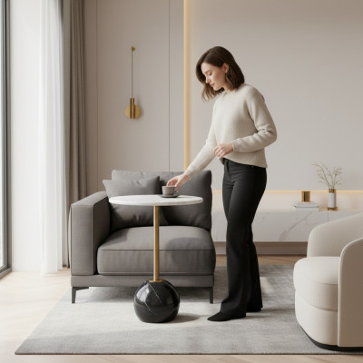 Schwaarz-wäissen Niewentësch Marmor Miwwelen Designer Wunnzëmmer Couchtischen