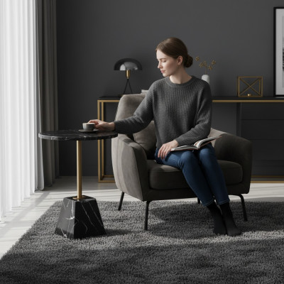 Ronnen schwaarzen Couchtisch Bäizäit Dësch Designer Dësch Wunnzëmmer