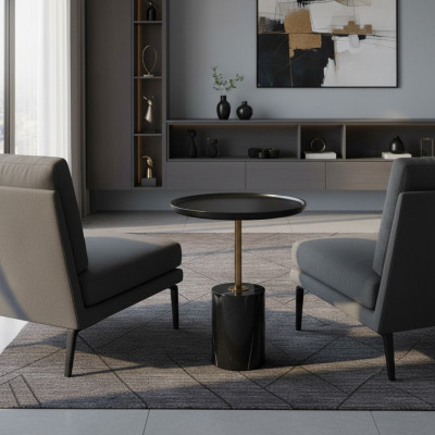 Ronnen, schwaarzen Bäizstell Dësch mat Edelstolfouss Designer Ablagdësch