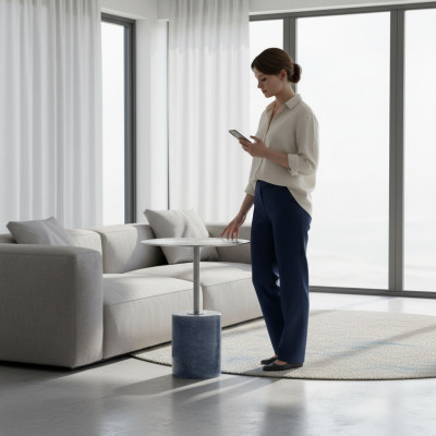 Moderne ronn Metall Couchtisch Wunnzëmmer Holz Miwwelen Designer Dëscher Dësch