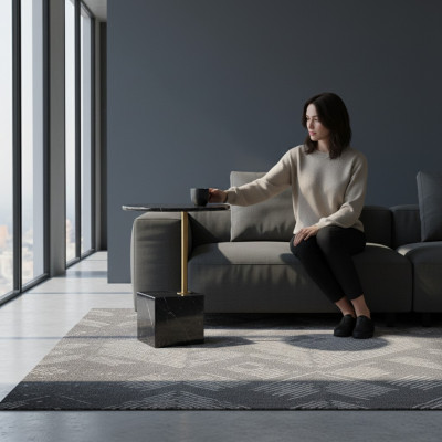 Moderne schwaarz Säitentafel a Marmorimitatioun Dëscher Wunnzëmmer Miwwelen