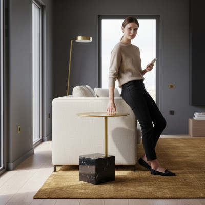 Designer schwaarz-gëllenen Niewendësch Luxus Wunnzëmmer Metallsdëscher Dësch