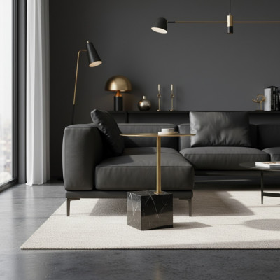 Designer schwaarz-gëllenen Niewendësch Luxus Wunnzëmmer Metallsdëscher Dësch