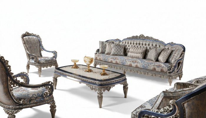 Chesterfield Sitzgrupp Sofagarnitur 3+1+1 Sëtzer Luxus Textil Zofaen