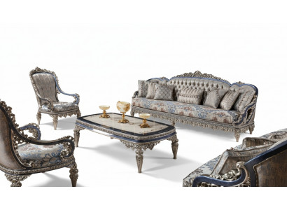 Chesterfield Sitzgrupp Sofagarnitur 3+1+1 Sëtzer Luxus Textil Zofaen