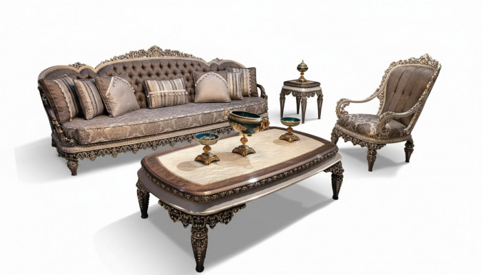 Taupe Klassesch Chesterfield Sofagarnitur 3+1+1 Sëtzer Luxus Couchen
