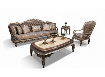 Taupe Klassesch Chesterfield Sofagarnitur 3+1+1 Sëtzer Luxus Couchen