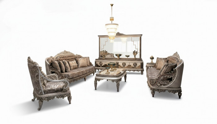 Luxuriéis Sofasett 3+3 Couchtisch Sofa Canapé Modern Gri Set Nei