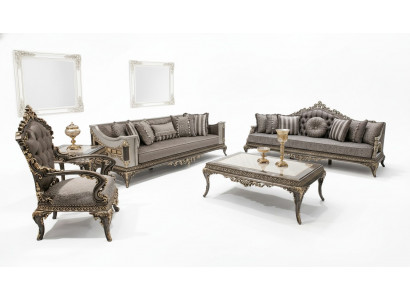 Klassesch Gro Goulchesterfield Sofa Garnitur 3+3+1 Sëtzer Dësch Set 4 Deeler