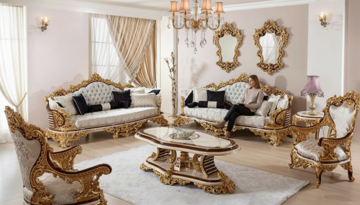 Klassesch wäiss Chesterfield Sofa Set 3+3+1 Sëtzer Couchtisch 4-Stéck Set