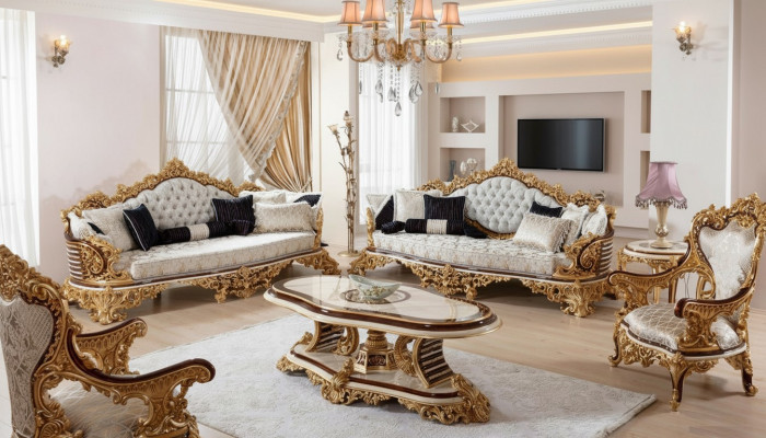 Klassesch wäiss Chesterfield Sofa Set 3+3+1 Sëtzer Couchtisch 4-Stéck Set
