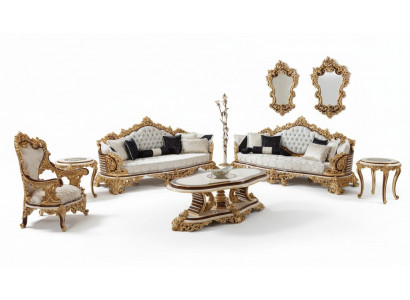 Klassesch wäiss Chesterfield Sofa Set 3+3+1 Sëtzer Couchtisch 4-Stéck Set