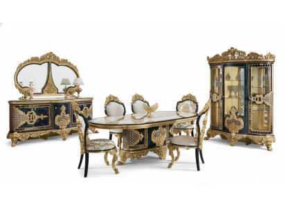 Stilvollen Schwarz-Goldenen Iesszëmmer Set Luxus Garnitur Kommode Iessdësch
