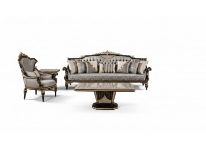 Chesterfield Canapé-Set 3+1 Sëtz Kaffisdësch Canapé-Set 3 Stéck Gro