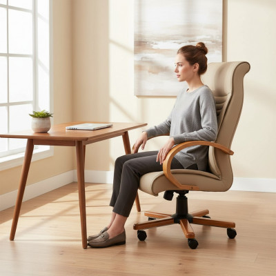 Luxus Gaming Stull Beige Büro-Sëtz Schreifdësch Dréistull Chefsessel Nei