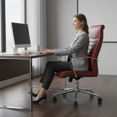 Kënschtlederen Design Stull Roude Stills Iesszëmmerstull Büro Stull