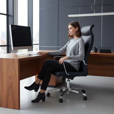 Modernt Kënschtleder Dreechstull Schwaarz Bürostell Spillstell Bürostell Still