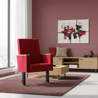 Designer roude Luxusstull 1-Sëtzer Modernt Lehnstuhl Textil Holzmöbel