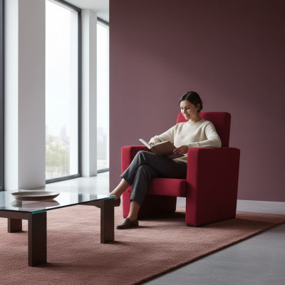 Sëtzfauteuil Sofa 1-Sëtzer Design Luxus Rout Stull Klassesch Stoff Textil Nei
