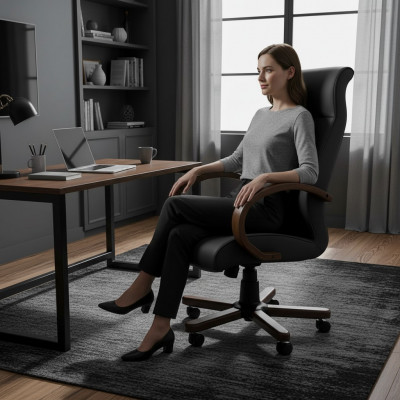 Computersstillen Chefsessel Fauteuil Kënschtleche Lieder Polster Büro Still Dréi Nei
