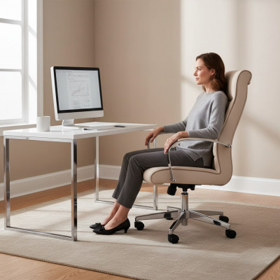 Stull Beige Bürostull Schreifdësch Dréistull Fauteuil Still Chefsessel Büro