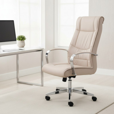 Stull Beige Bürostull Schreifdësch Dréistull Fauteuil Still Chefsessel Büro