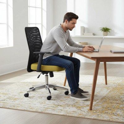 Fauteuil Textil Këssen Dréibar Computer Still Miwwelen Büro Stull Chefstill