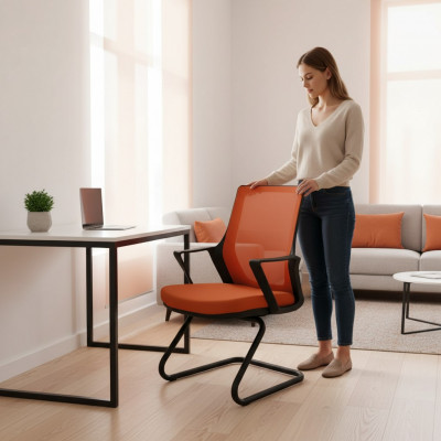 Héichwäertege Bürostill Orange Schreifdëschstill Modern Textilstill Stoff Nei