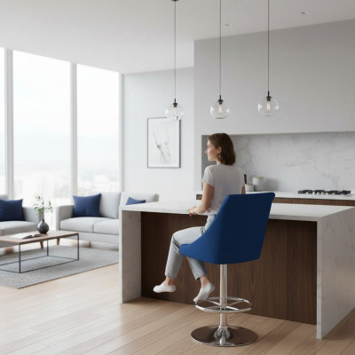 Modern héichwäerteg blo Still Designer Barhocker Textil Luxus Miwwelen nei