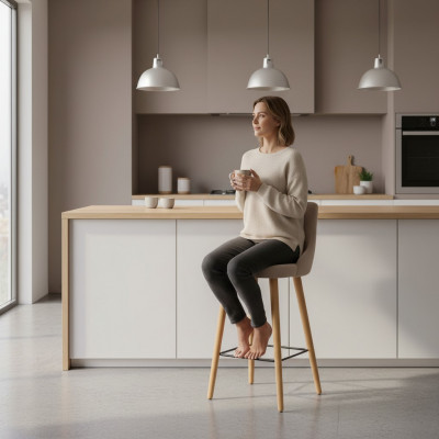 Modernen Barhocker Stull Designer Holz Iesszëmmerstull Hocker Bar Beige Nei