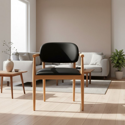 Schwaarze Fauteuil Designer Iesszëmmerstill Luxus Einsëtzer Holzméibel