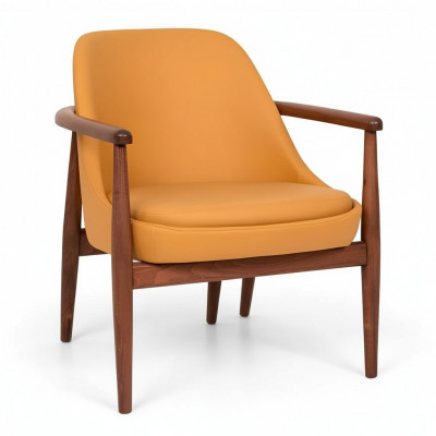 Designer orange gepolsterte Stull Iesszëmmerstull mat Holzgestell Eenpersounssëtz.