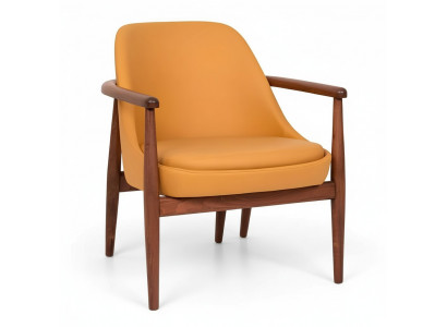 Designer orange gepolsterte Stull Iesszëmmerstull mat Holzgestell Eenpersounssëtz.