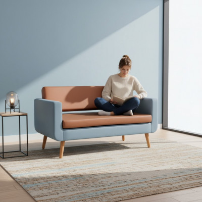 Grau-orange Sofa Luxus 3-Sëtzer Designer Couch Wunnzëmmer Polster 3-er