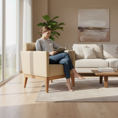 Beigen Designer Relax-Clubfauteuil 1-Sëtz Fauteuil Wunnzëmmer Sëtz