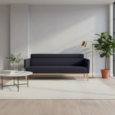 Schwaarzen Dräisëtzer Luxus 3-Sëtzer Couch Designer Polstersofa Holzféiss