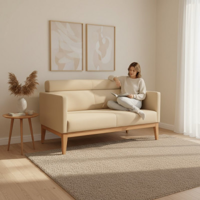 Beige Büro Sofa Designer 2-Sëtz Polstersofa Liederimitat Luxus Couchen