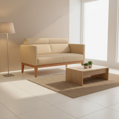Beige Büro Sofa Designer 2-Sëtz Polstersofa Liederimitat Luxus Couchen
