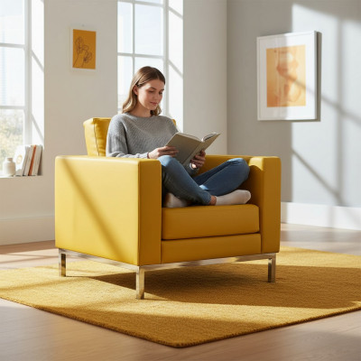 Gelber Sessel Moderner Arbeitszimmer Relaxsessel Kunstleder Einsitzer