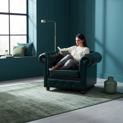 Chesterfield donkelgréng Fotell Lounge Wunnzëmmer Fernsehsëtz.