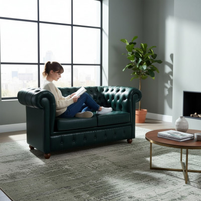 Däischterbloen Chesterfield Zweesëtzer Modern Sofa 2-Sëtzer 2-er Sofa