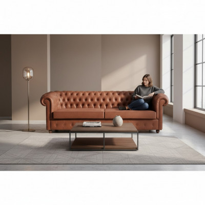 Brong Chesterfield Dräisëtzer 3er Wunnzëmmer Couch Modern Sofasen